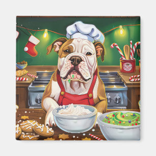 Amerikaanse Bulldog Kerstbakken: Festive Kerstmis Magneet