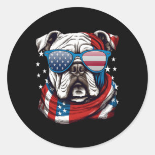Amerikaanse Bulldog Patriottische 4 juli Hondenlie Ronde Sticker
