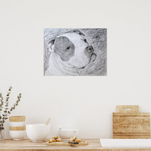 Amerikaanse Bulldog Pet Portrait Art Potcil Tekeni Poster (Keuken)