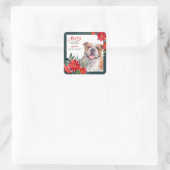 Amerikaanse Bulldog Poinsettia Border Kerstmis Vierkante Sticker (Tas)