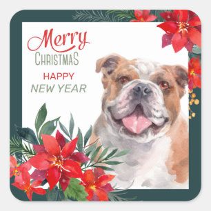 Amerikaanse Bulldog Poinsettia Border Kerstmis Vierkante Sticker