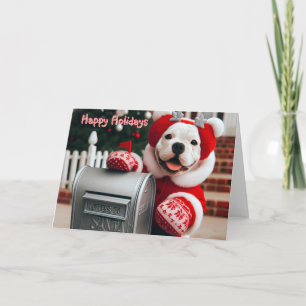 Amerikaanse Bulldog Pup bij Santa's Mailbox Kaart