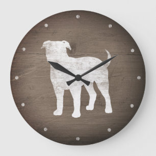 Amerikaanse Bulldog Silhouette Faux Rustic Wood Grote Klok