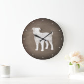 Amerikaanse Bulldog Silhouette Faux Rustic Wood Grote Klok (Huis)