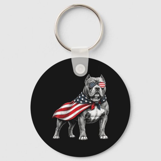 Amerikaanse Bully 4 juli Amerikaanse Vlag Hond Sleutelhanger (Voorkant)
