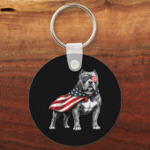 Amerikaanse Bully 4 juli Amerikaanse Vlag Hond Sleutelhanger (Voorkant)