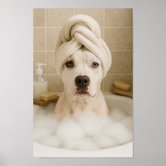 Amerikaanse bully hond schattig grappig badkamer d poster (Voorkant)