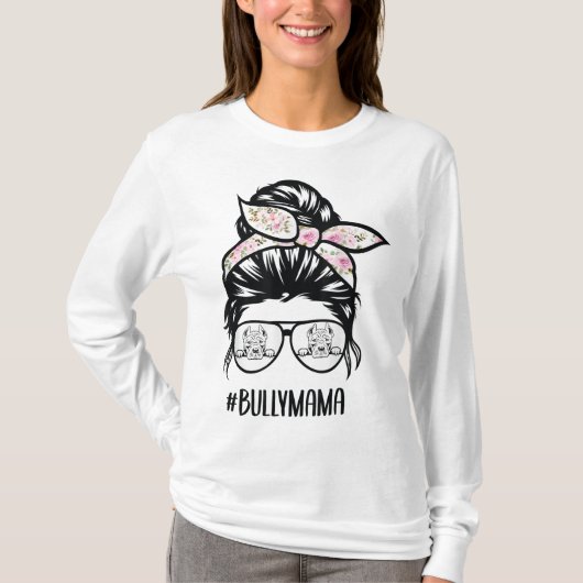 Amerikaanse Bully Mam messy-bun-haar bril T-shirt (Voorkant)
