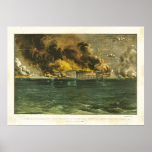 Amerikaanse Burgeroorlog Bombardement Fort Sumter  Poster