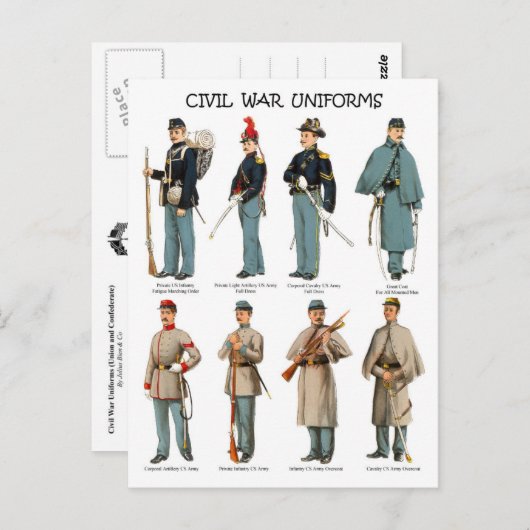 Amerikaanse burgeroorlogsuniformen briefkaart (Voorkant / Achterkant)