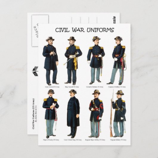 Amerikaanse burgeroorlogsuniformen briefkaart (Voorkant / Achterkant)