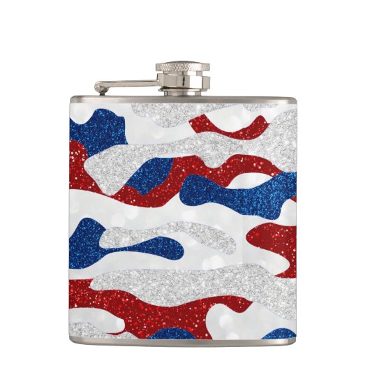 Amerikaanse Camo 4 juli Glitter Heupfles (Voorkant)