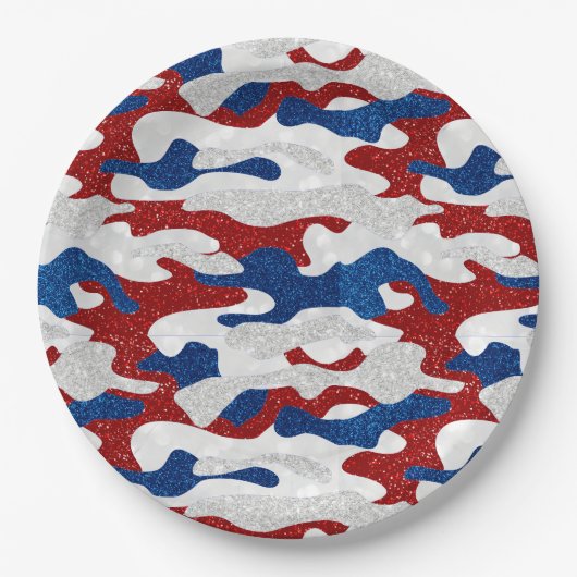 Amerikaanse Camo 4 juli Glitter Papieren Bordje (Voorkant)