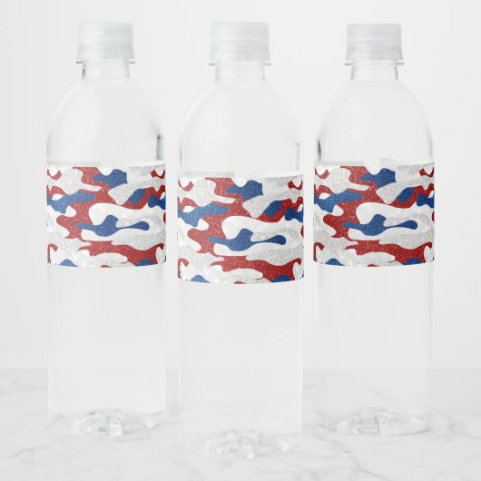 Amerikaanse Camo 4 juli Glitter Waterfles Etiket (Flessen)