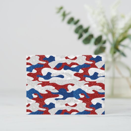 Amerikaanse Camo Juli 4de Glitter Briefkaart (Staand voorkant)