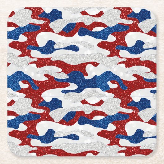 Amerikaanse Camo Juli 4de Glitter Kartonnen Onderzetters (Voorkant)