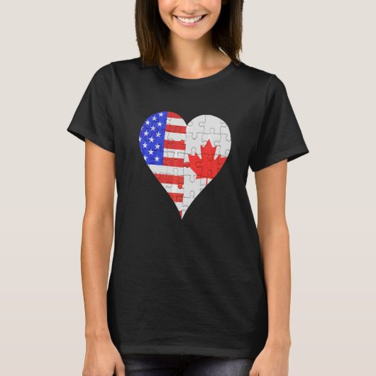 Amerikaanse Canadese vlag Heart T-shirt (Voorkant)
