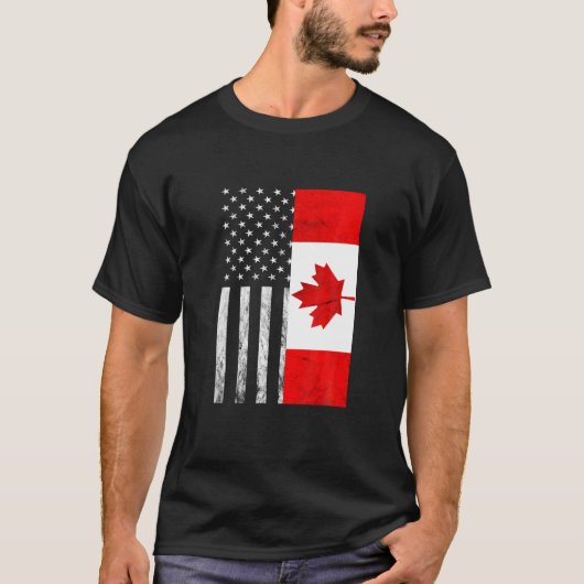 Amerikaanse Canadese  vlaggen T-shirt (Voorkant)