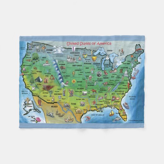 Amerikaanse Cartoon Map Fleece Deken (Voorkant (Horizontaal))