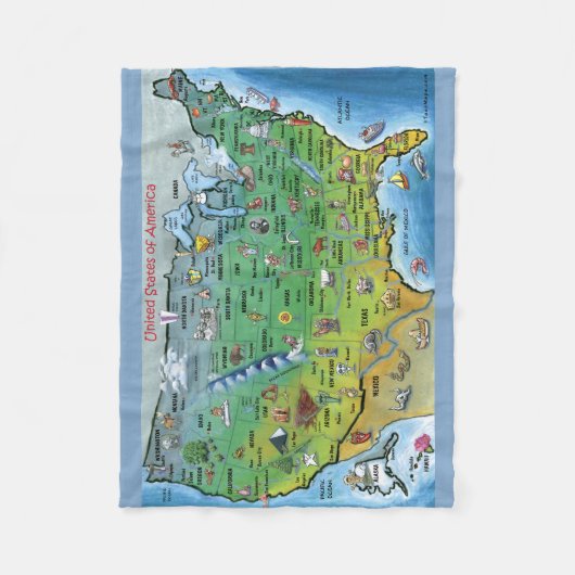 Amerikaanse Cartoon Map Fleece Deken (Voorkant)