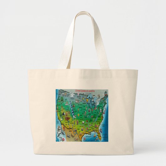 Amerikaanse Cartoon Map Grote Tote Bag (Voorkant)