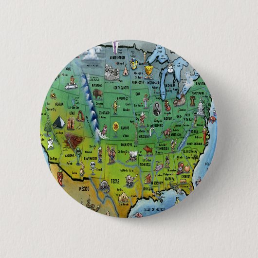 Amerikaanse Cartoon Map Ronde Button 5,7 Cm (Voorkant)