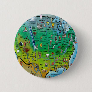 Amerikaanse Cartoon Map Ronde Button 5,7 Cm