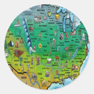 Amerikaanse Cartoon Map Ronde Sticker