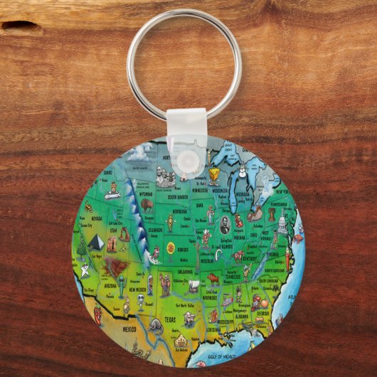 Amerikaanse Cartoon Map Sleutelhanger (Voorkant)