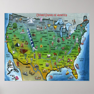 Amerikaanse Cartoon Map Small Poster
