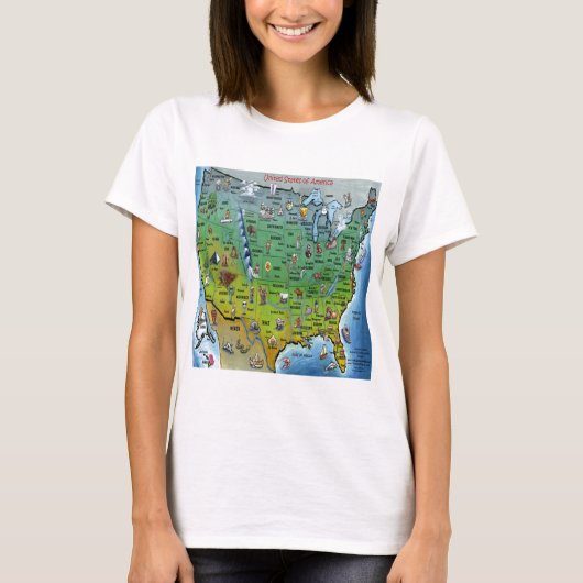 Amerikaanse Cartoon Map T-shirt (Voorkant)