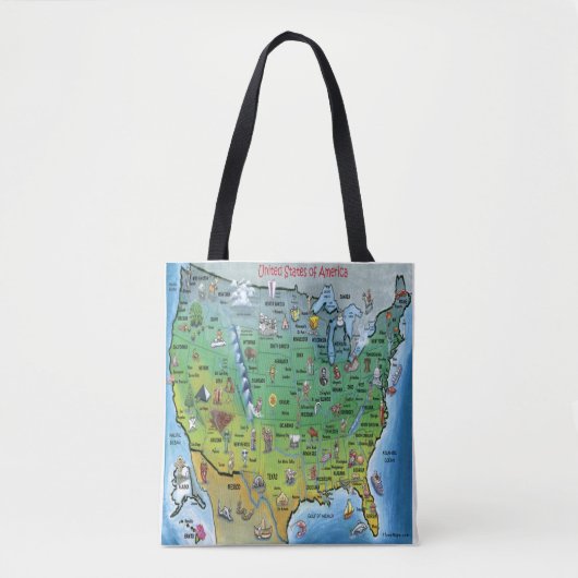 Amerikaanse Cartoon Map Tote Bag (Voorkant)