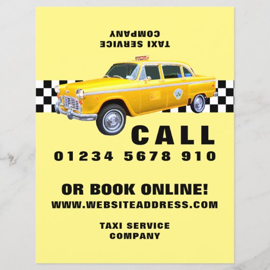 Amerikaanse Cartoonstijl Gele Taxi met Prijslijst Flyer (Voorkant)