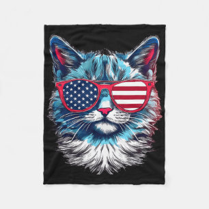 Amerikaanse Cat Sungles Vlag 4 juli Cat Grap Fleece Deken