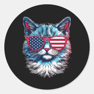 Amerikaanse Cat Sungles Vlag 4 juli Cat Grap Ronde Sticker