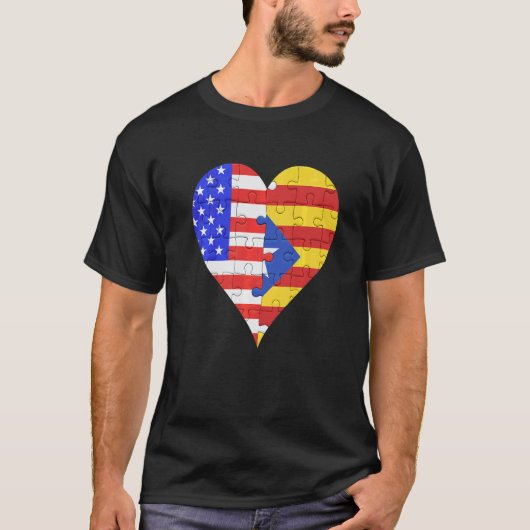 Amerikaanse Catalaanse Vlag Hart T-shirt (Voorkant)