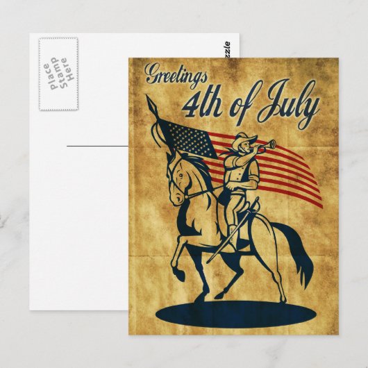 Amerikaanse cavalerie soldaat rijden paardenvlag v briefkaart (Voorkant / Achterkant)