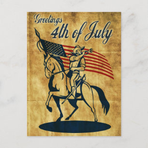 Amerikaanse cavalerie soldaat rijden paardenvlag v briefkaart