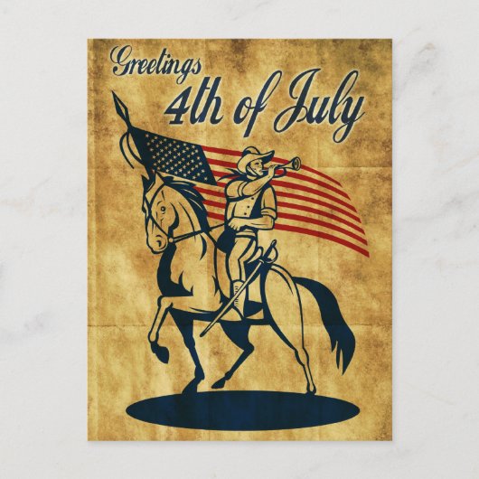 Amerikaanse cavalerie soldaat rijden paardenvlag v briefkaart (Voorkant)