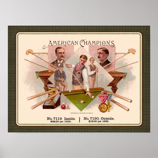 Amerikaanse Champions Billiards  kaartenlabel Poster (Voorkant)