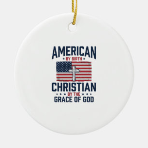 Amerikaanse Christelijke Vlag Kruis Vintage T-shir Keramisch Ornament