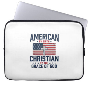 Amerikaanse Christelijke Vlag Kruis Vintage T-shir Laptop Sleeve