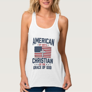 Amerikaanse Christelijke Vlag Kruis Vintage T-shir Tanktop