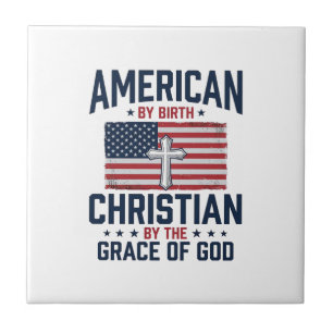 Amerikaanse Christelijke Vlag Kruis Vintage T-shir Tegeltje