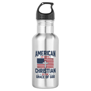 Amerikaanse Christelijke Vlag Kruis Vintage T-shir Waterfles