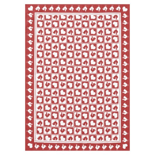 Amerikaanse Classic Red- en White-rosters en -hart Tafelkleed (Voorkant)