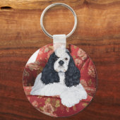 Amerikaanse Cocker Spaniel in rode stoel Sleutelhanger (Voorkant)