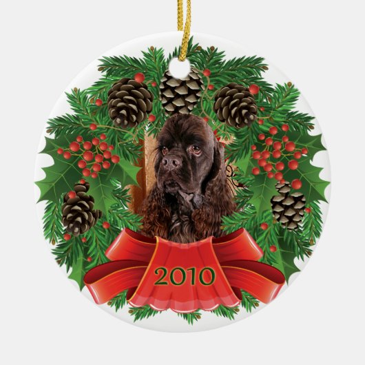 Amerikaanse Cocker Spaniel Kerstfeestdag Wreate Keramisch Ornament (Voorkant)