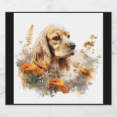 Amerikaanse Cocker Spaniel met Wildflower 2 Sparkling Wijnetiket (Enkel label)