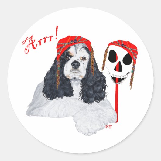 Amerikaanse Cocker Spaniel Piraat Ronde Sticker (Voorkant)
